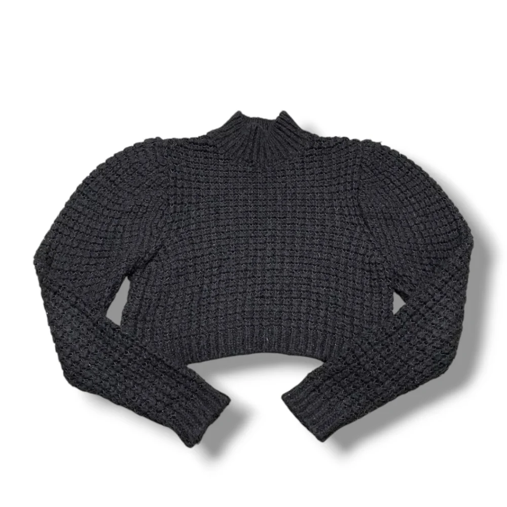 ZARA Women's Black Wool Blend Knit Mock Neck Crop Sweater - Picture 5 of 16